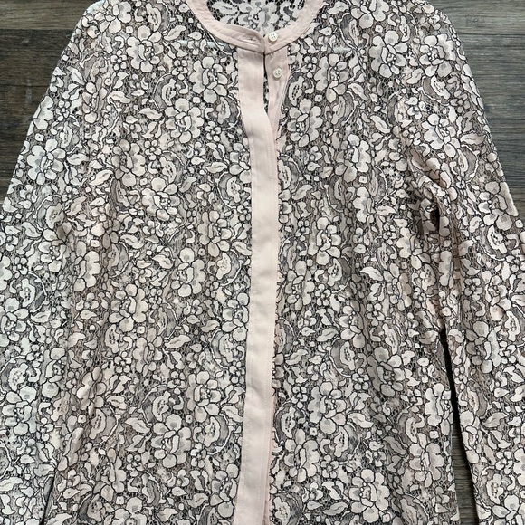 J. Crew Cream Pink Lace Long Sleeve Blouse with Mandarin Collar - Picture 5 of 9